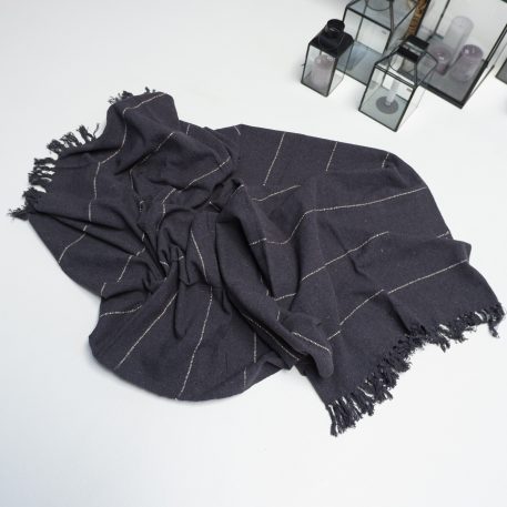 Plaid antraciet met off white streepje 130x160 cm - Afbeelding 6