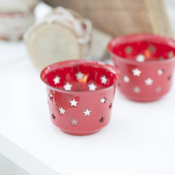 emaille sfeerlichtje rood ster ib laursen hoog 5 cm diameter 7.5 cm candle holder for tealight stars enamel