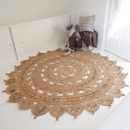 jute vloerkleed rond open gewerkt 240 cm hand gemaakt herkomst India affari of sweden rug naturel jute1a