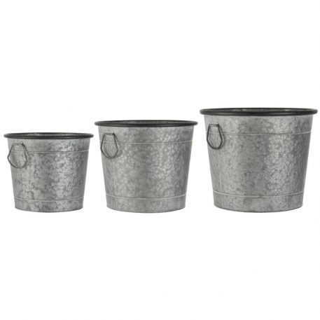 ib-laursen zinken emmer met grepen en antiek zwarte rand hoog 22-26-29 cm diameter 27.5-31-35 cm pot set of 3 with handles urban garden