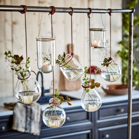 hangvaas Nadja helder glas met brass draad hoog 15 en 29 cm diameter glas 8.5 cm affari of sweden hanging vase