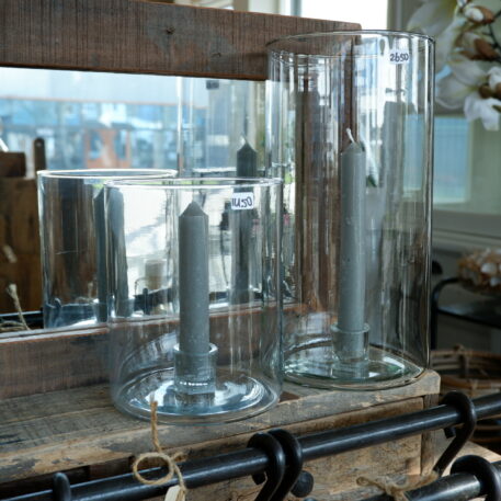 cilinder sfeerlicht glas met kandelaar voor dinerkaars hoog15 en 25cm diameter 12 en 13cm ib-laursen candle holder with fixed holder glass for dinner candle