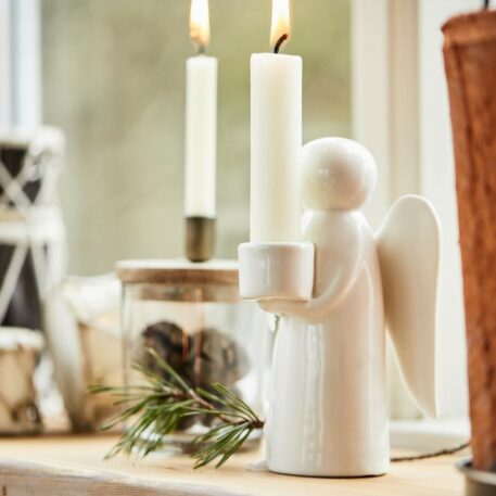 engel wit voor dinerkaarsje hoog 14.5 cm breed 9.5 cm diep 8 cm ib-laursen candle holder angel for dinner candle8