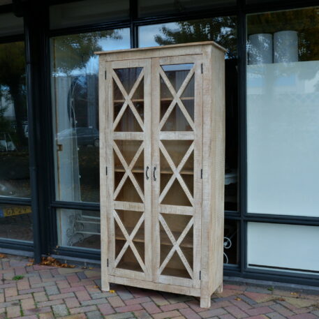 Cross vitrinekast white wash mangohout - Afbeelding 3
