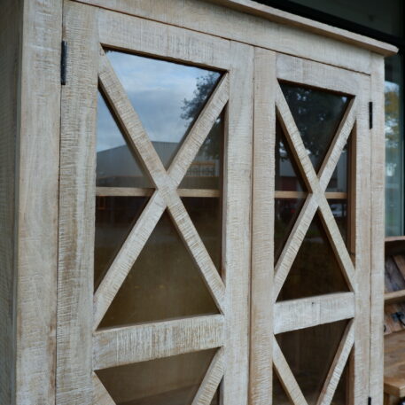 Cross vitrinekast white wash mangohout - Afbeelding 11