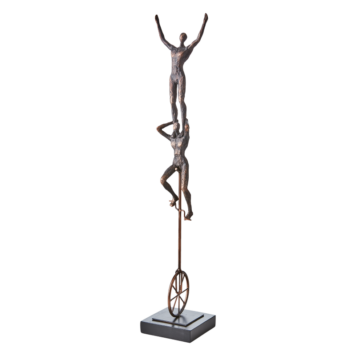 beeld acrobaat op eenwieler brons zwart polystone hoog 64 cm breed 11 cm diep 11 cm affari of sweden pose statue bronze black1