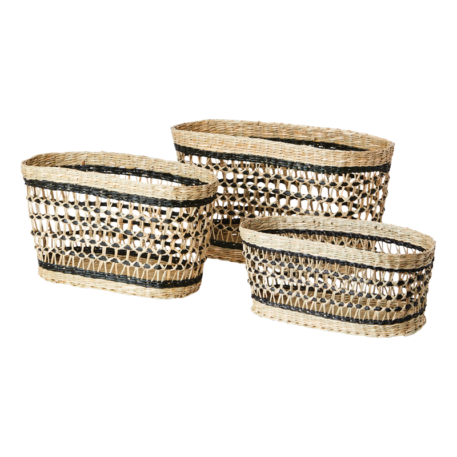 rieten mand ovaal zwart ingewoven smal medium large affari of sweden basket black naturel