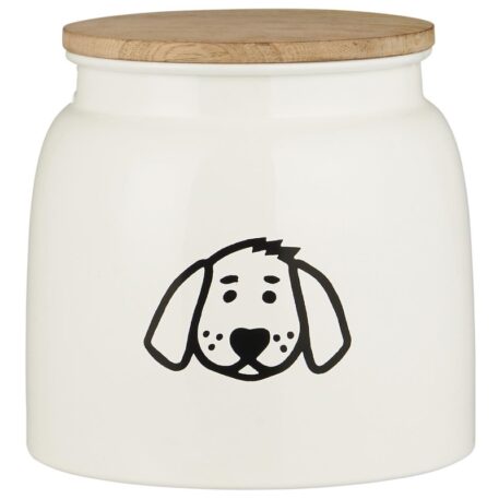 emaille pot met houten deksel hond hoog 15.5 cm diameter 16 cm inhoud 2.2 liter ib-laursen canister for dog food with dog motif