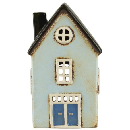 huis nyhavn licht blauw zwart dak dubbele deur hoog 19 cm breed 11 cm diep 8.3 cm ib-laursen house for tealight nyhavn double door black roof