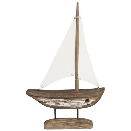 zeilboot nautico witte zeilen drijfhout romp antiek wit hoog 40.5 cm breed 25.5 cm diep 6.8 cm ib-laursen ship with white sails and white hull nautico