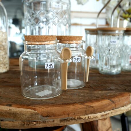 Glazen voorraad pot met kurk dop en houten lepel - Afbeelding 3
