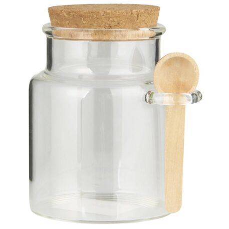ib-laursen glazen pot met kurk dop en houten lepel hoog 11 cm breed 10 cm diameter glas 8 cm glass jar with cork and wooden spoon5