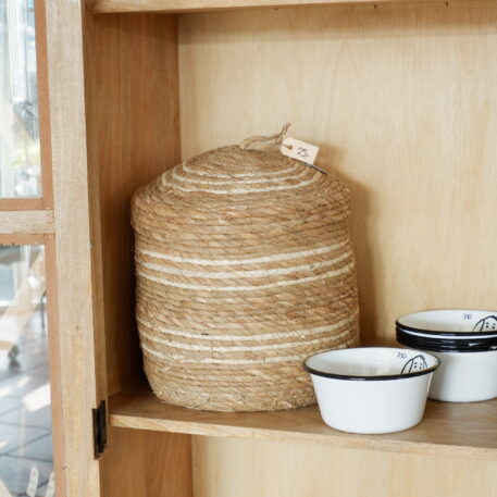 mand met deksel medium opgerold maisblad naturel en of white streepje hoog 36 cm diameter 30 cm ib-laursen basket set of 2 with lid naturel with cream stripes10