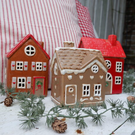 Huis Stillenat voor waxinelichtje rood met bruine deur - Afbeelding 6