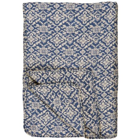 plaid sprei quilt blauw en naturel blok patroon 130 x 160 cm ib-laursen quilt blue with natural block pattern