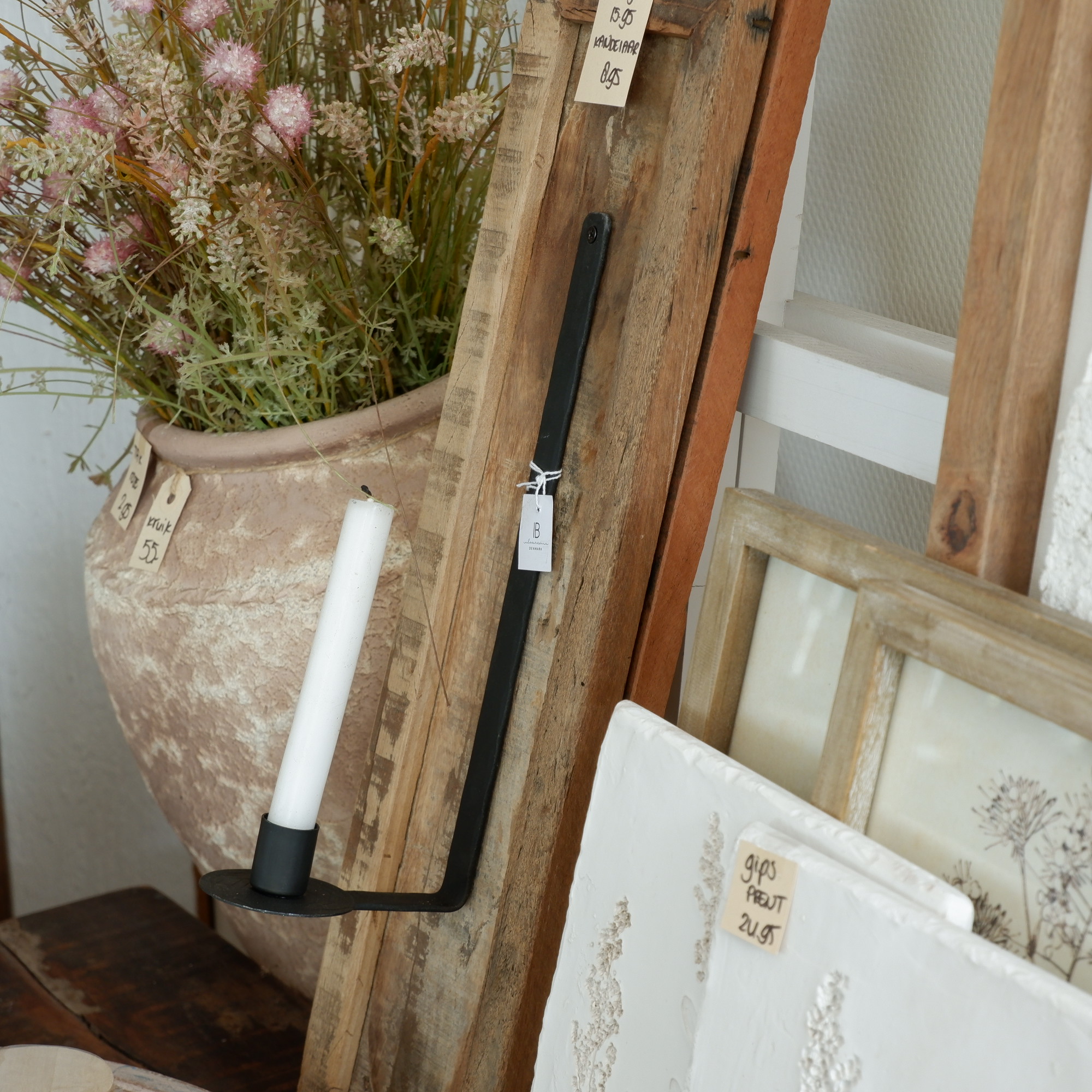 wandkandelaar voor dinerkaars zwart smeedijzer hoog 30 cm diep 12 cm diameter schotel 6.5 cm ib-laursen candle holder wall for 2.2 cm diner candle7