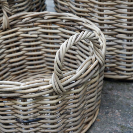 grijs rotan mand met grepen 3 maten plantenmand round planter koboo grey diameter 32 cm 39 cm en 48 cm3