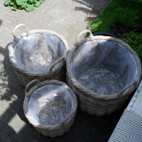 Mand met grepen rond en plastic voering grijs rotan 3 maten - Afbeelding 8