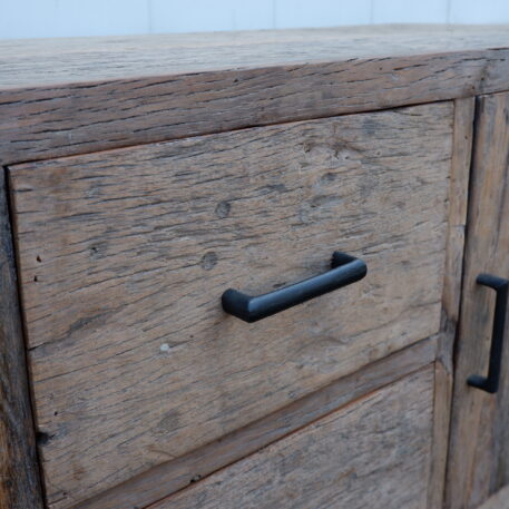 Tv dressoir Tokio 2 deuren en 2 lades ronde zijkant oud vergrijsd hout - Afbeelding 11