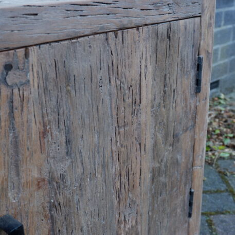 Tv dressoir Tokio 2 deuren en 2 lades ronde zijkant oud vergrijsd hout - Afbeelding 12