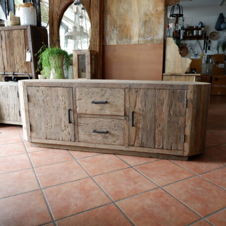 Tv dressoir Tokio 2 deuren en 2 lades ronde zijkant oud vergrijsd hout - Afbeelding 20