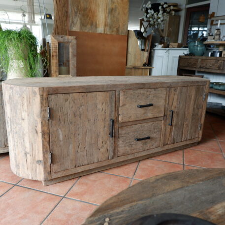 Tv dressoir Tokio 2 deuren en 2 lades ronde zijkant oud vergrijsd hout - Afbeelding 19