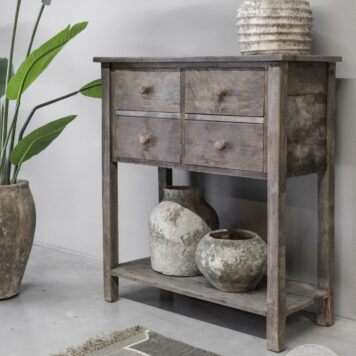 be uniq haltafel capri wandtafel hoog 91 cm breed 80 cm diep 35 cm 4 lades en onderplank oud vergrijsd hout2