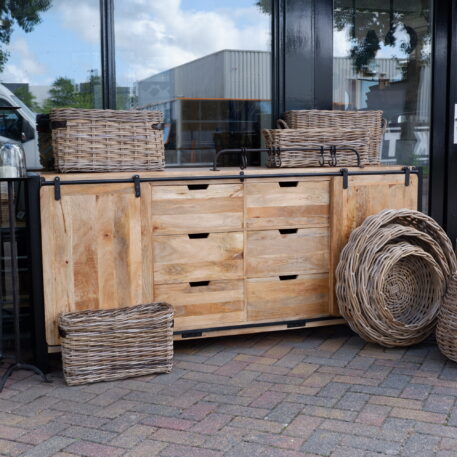 grijs rotan mand ovaal met leren grepen vensterbankmand mand rechthoek breed met riet grepen ronde mand of schaal set van 3 koboo grey
