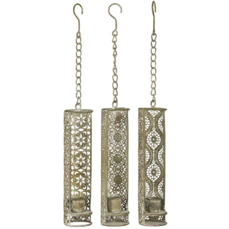 hangkandelaar voor dinerkaars antiek grijs metaal met oosters patroon 3 assorti ib-laursen candle holder for dinner candle grey oriental pattern for hanging7