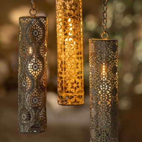hangkandelaar voor dinerkaars antiek grijs metaal met oosters patroon 3 assorti ib-laursen candle holder for dinner candle grey oriental pattern for hanging8
