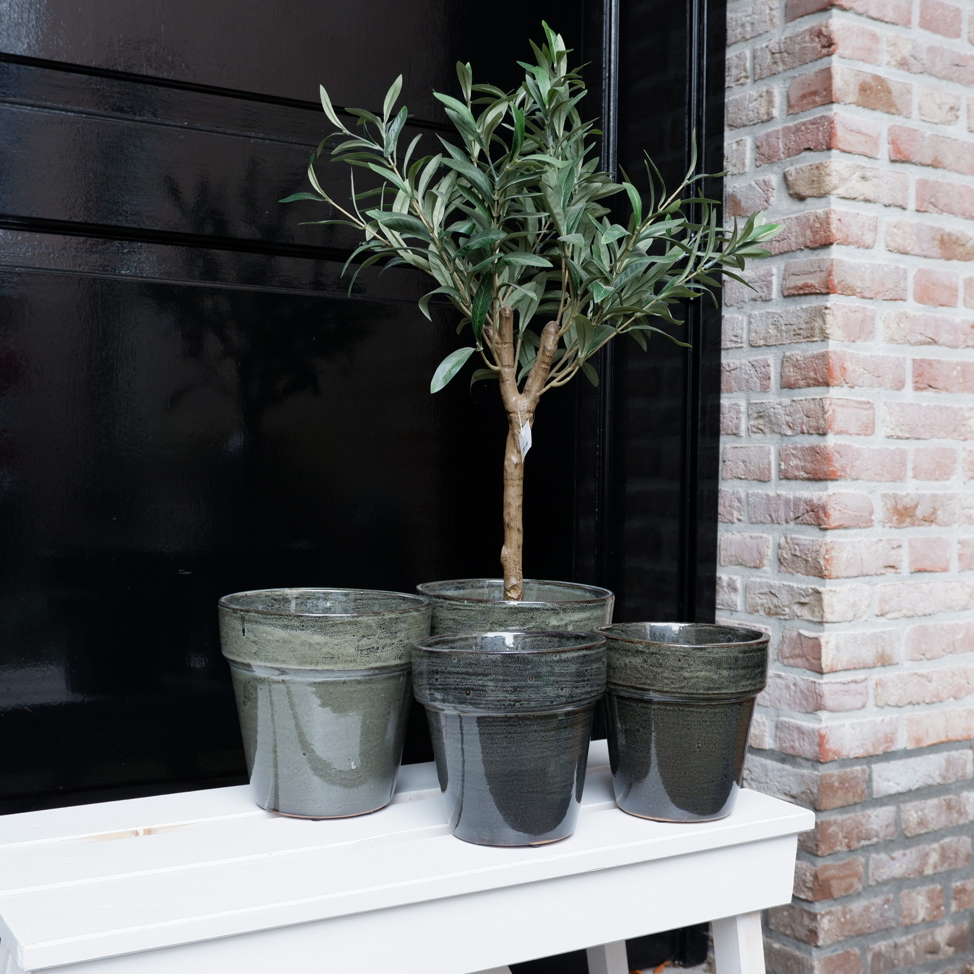 bloempot grace taps model grijs-groen 2 maten hoog 17 en 19 cm