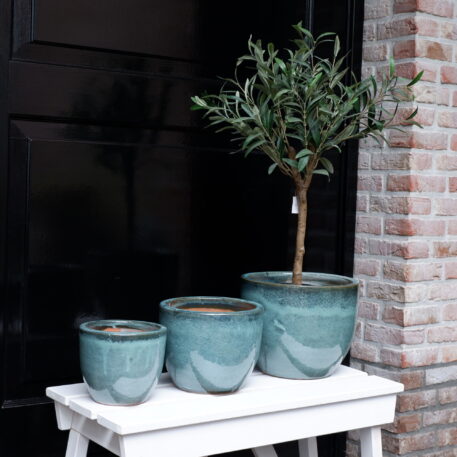bloempot mos groen set van 3 glazed egg pot moss green diameter 10.5 14 en 17 cm