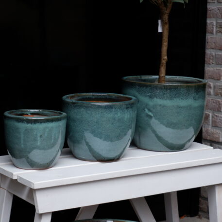 bloempot mos groen set van 3 glazed egg pot moss green diameter 10.5 14 en 17 cm1