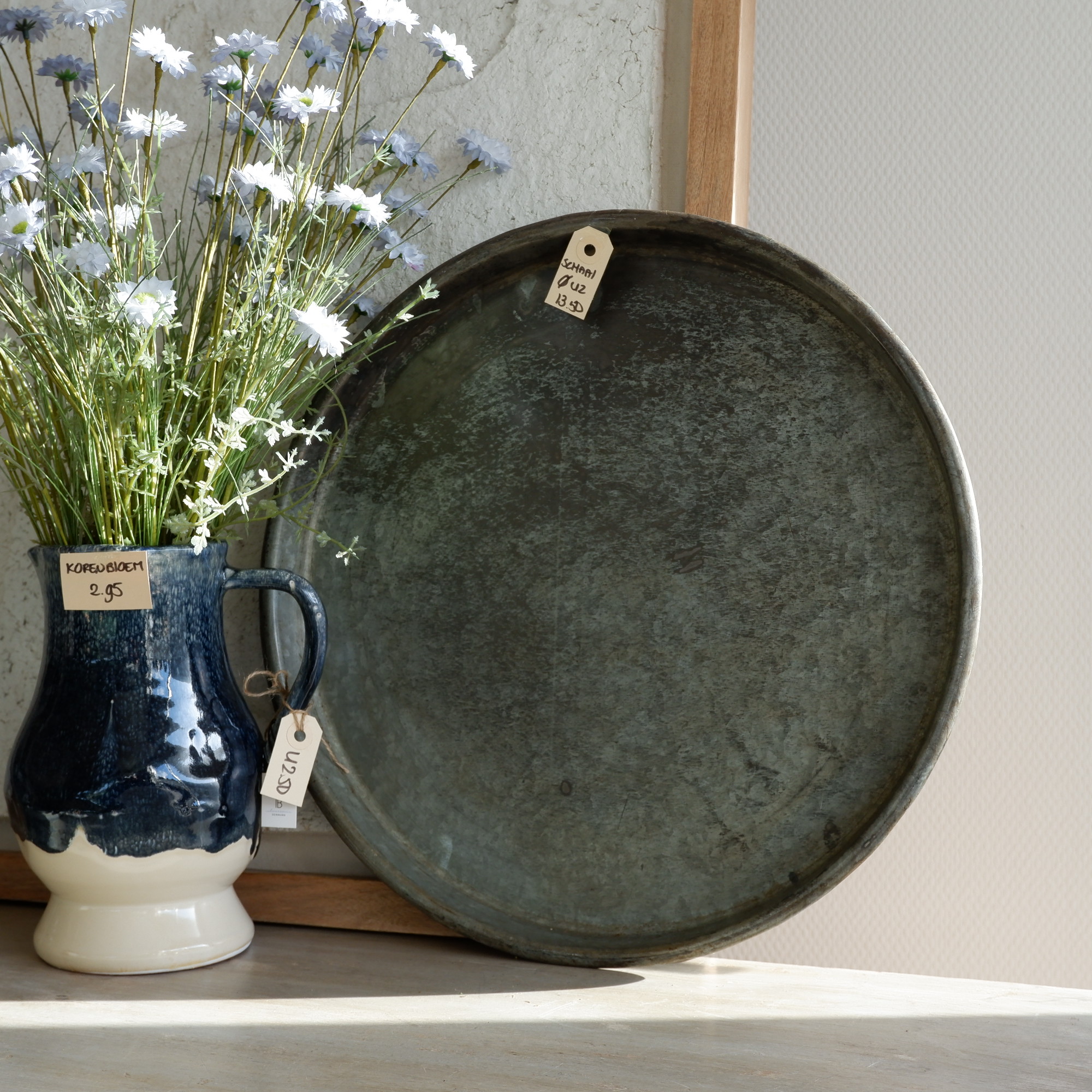 Dienblad oud zink 2 maten Ø42- en 55 cm - Afbeelding 3