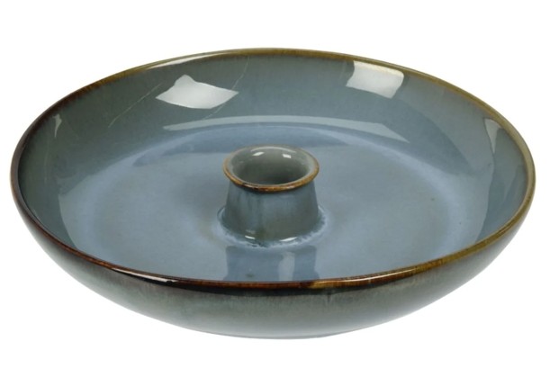 blaker kandelaar voor dinerkaars keramiek met reactief glazuur zeeblauw diameter 20 cm hoog 4 cm3
