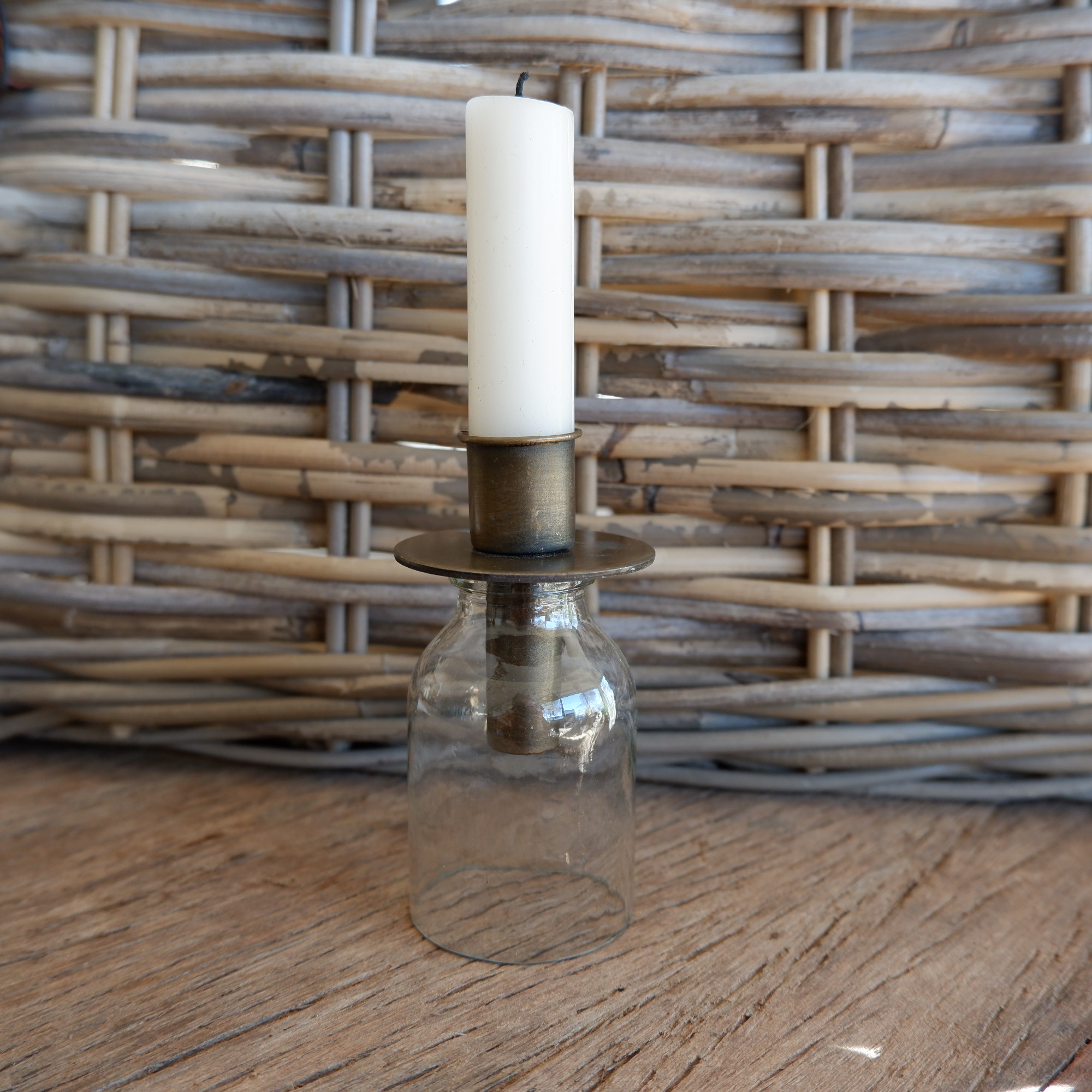 Fles kandelaar voor dinerkaars antiek brons - Afbeelding 6