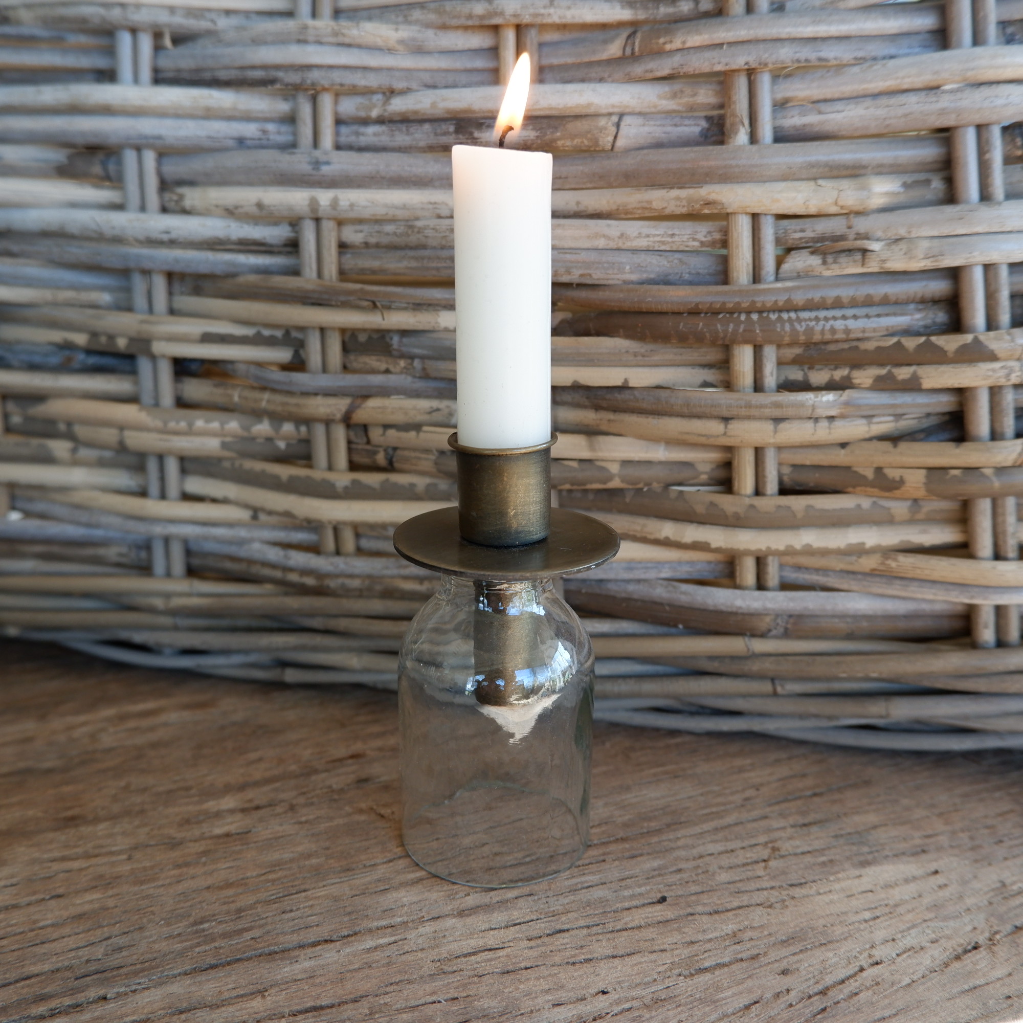 Fles kandelaar voor dinerkaars antiek brons - Afbeelding 3