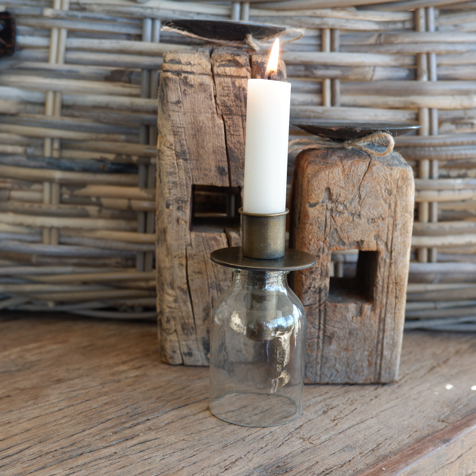 fles kandelaar voor dinerkaars antiek brons hoog 7 cm diameter 5 cm ib-laursen candle holder for 2.2 candle to put in a bottle6