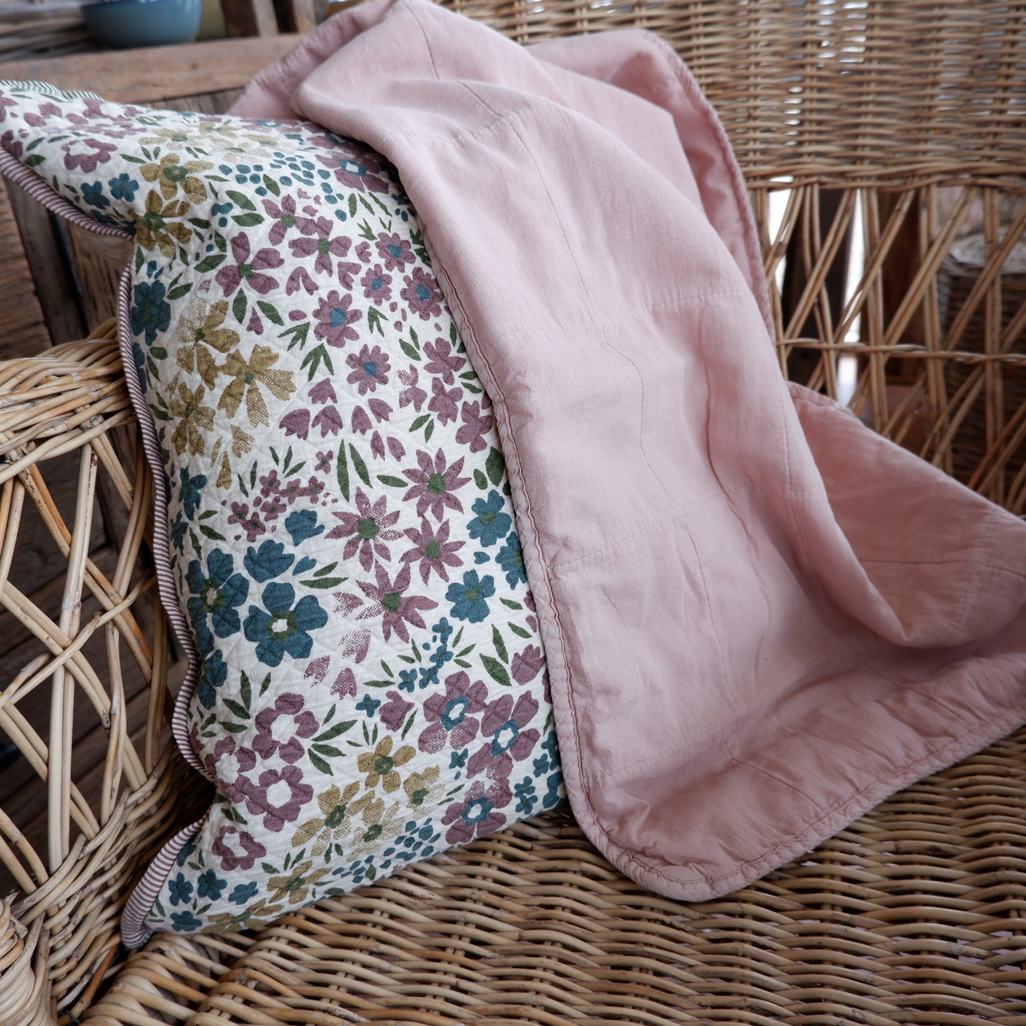 Hoofdbord kussenhoes 50x90 gequilt katoen oud roze - Afbeelding 4