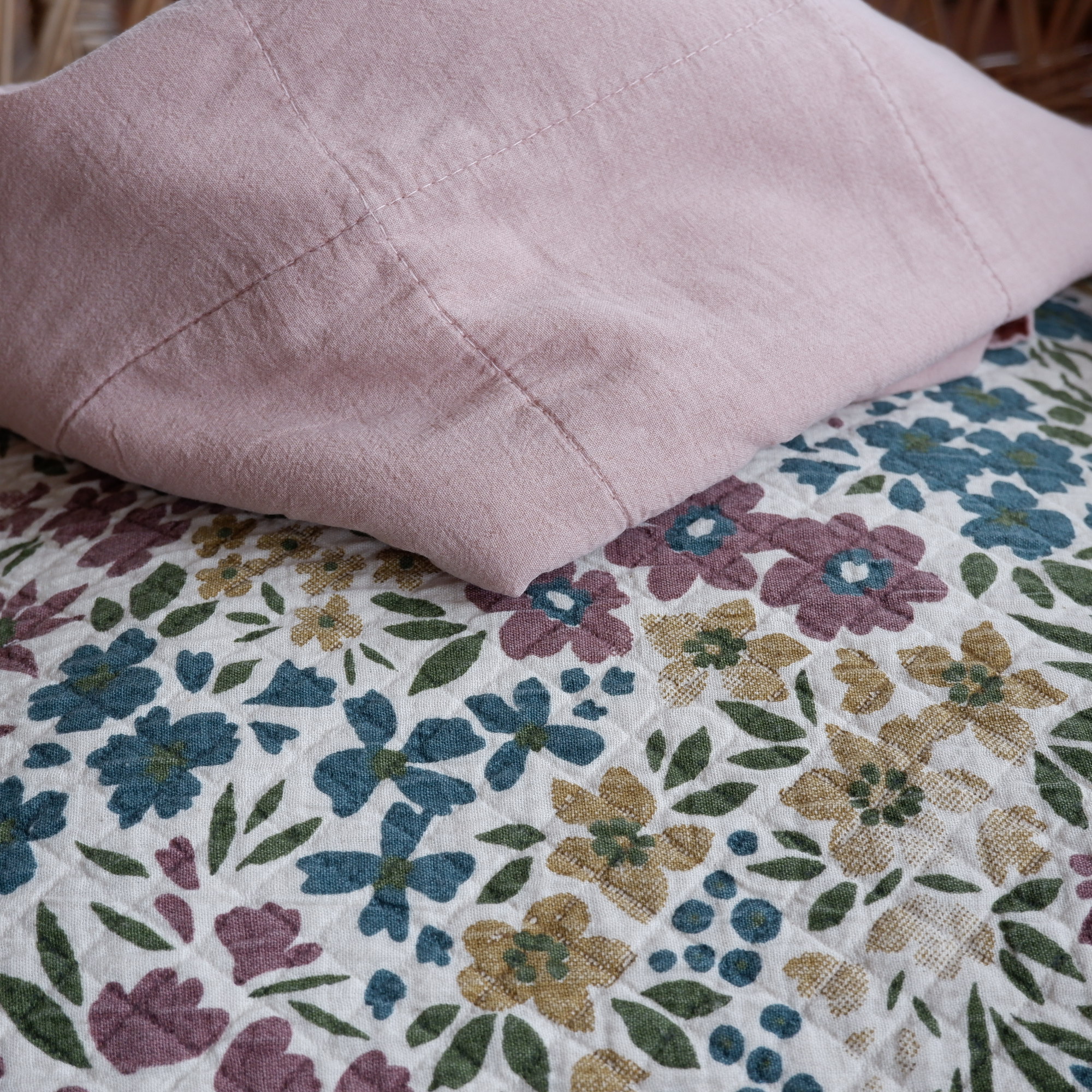 Hoofdbord kussenhoes 50x90 gequilt katoen oud roze - Afbeelding 5