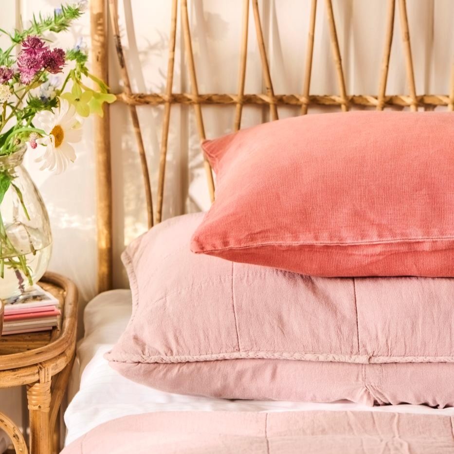 Hoofdbord kussenhoes 50x90 gequilt katoen oud roze - Afbeelding 2