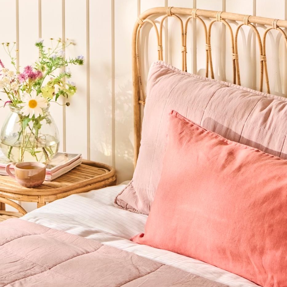 Hoofdbord kussenhoes 50x90 gequilt katoen oud roze - Afbeelding 3