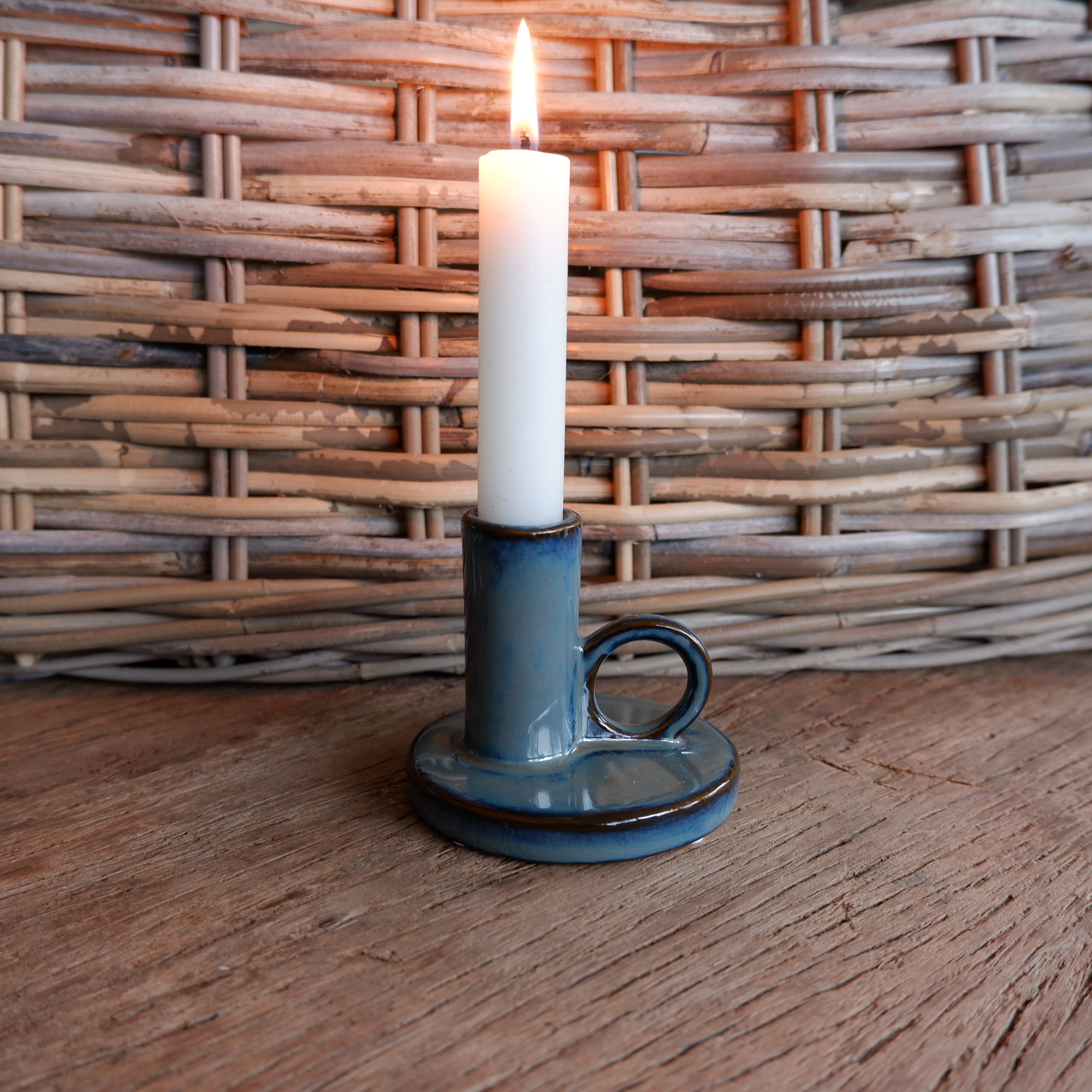Kandelaar met oor voor dinerkaars zeeblauw - Afbeelding 3