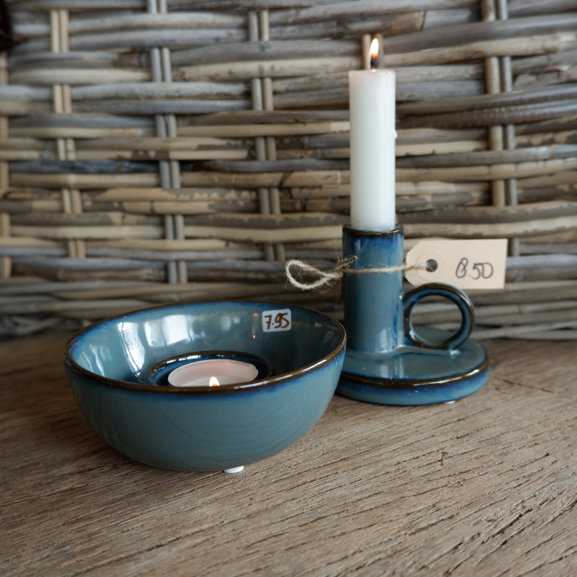Kandelaar met oor voor dinerkaars zeeblauw - Afbeelding 2