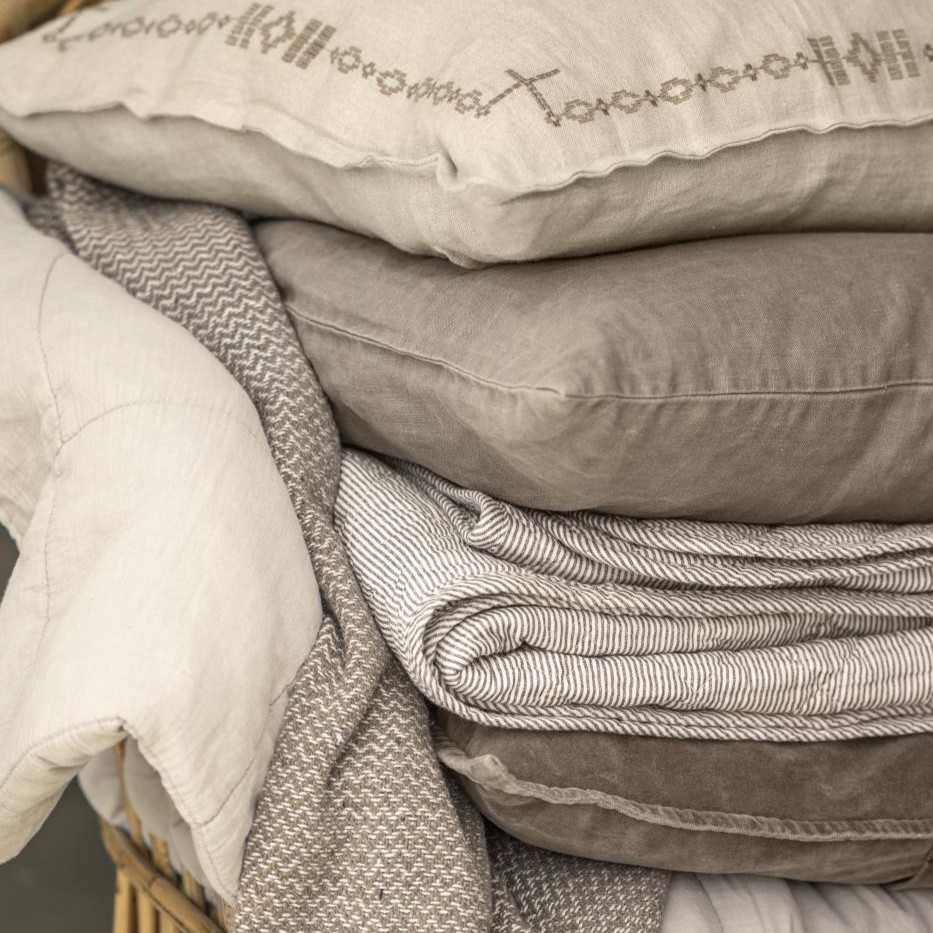 Plaid-quilt katoen krijtstreep beige-wit 130x180 cm - Afbeelding 2