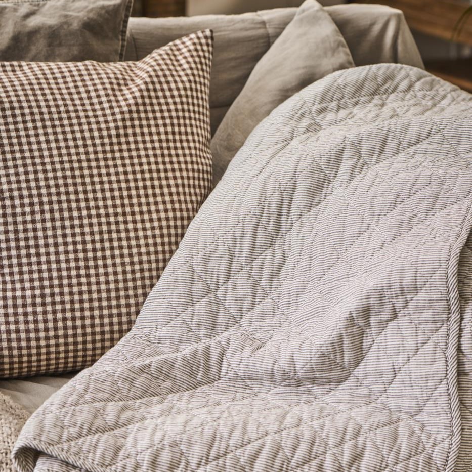 Plaid-quilt katoen krijtstreep beige-wit 130x180 cm - Afbeelding 4