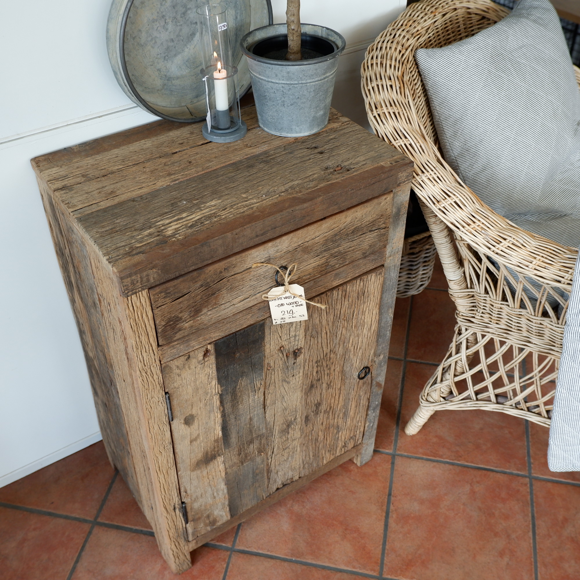 Nachtkast Old wood met lade en deur - Afbeelding 2