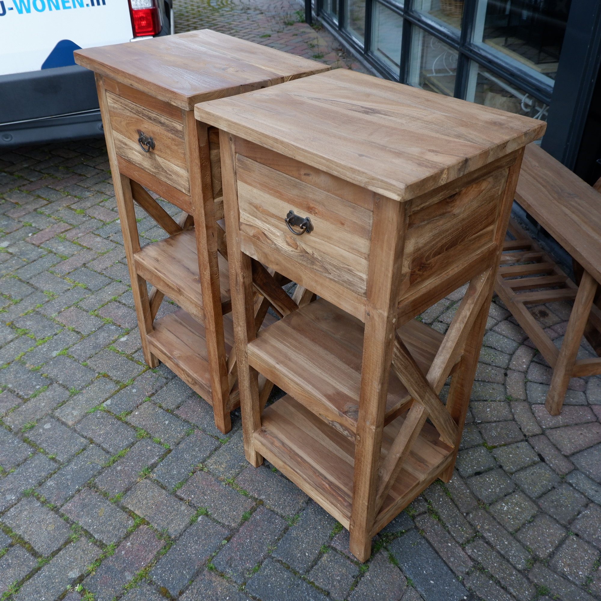 kastje cross met lade en 2 planken hoog 100 cm breed 50 cm diep 40 cm oud teak hout2