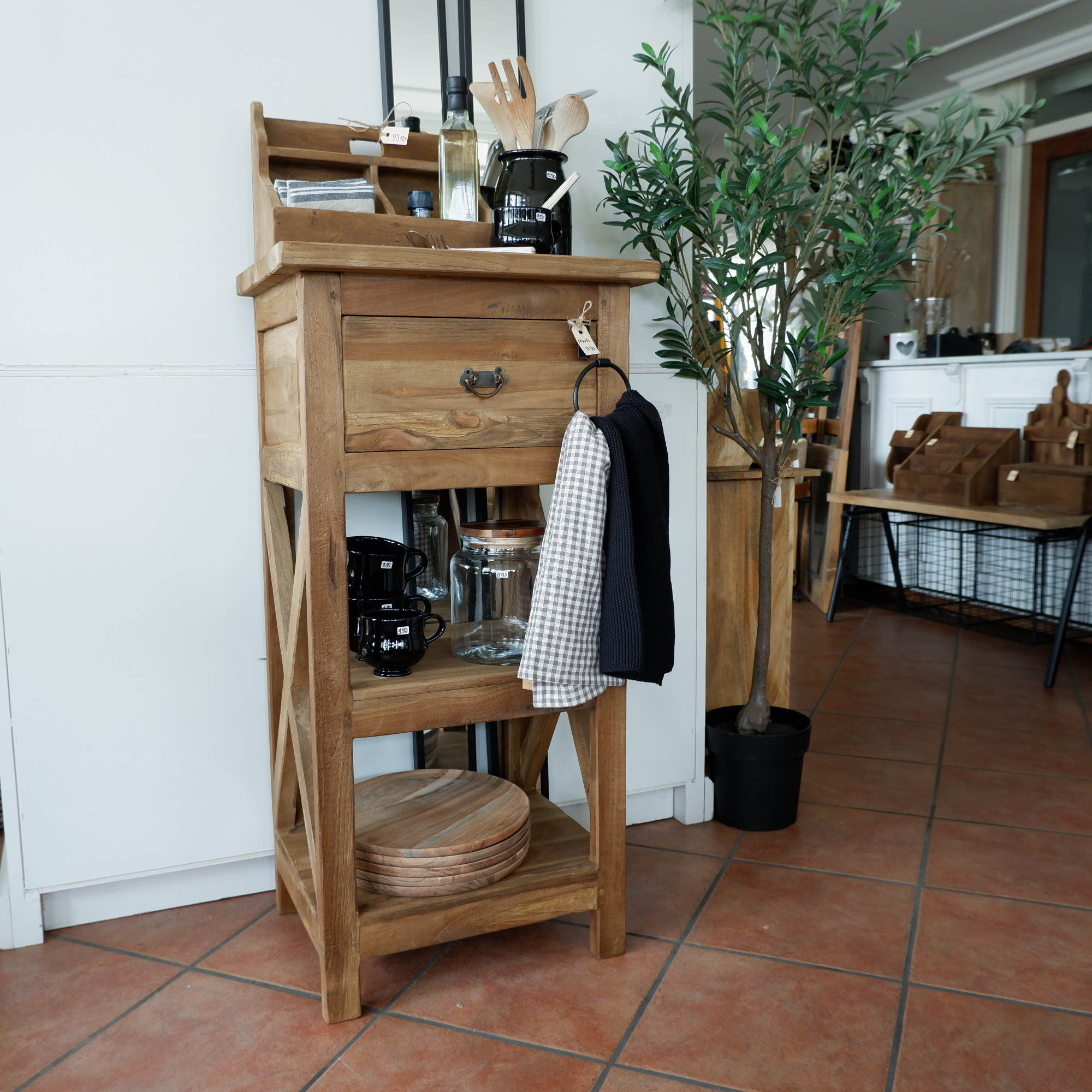 Kastje Cross met lade en 2 planken oud teak - Afbeelding 2