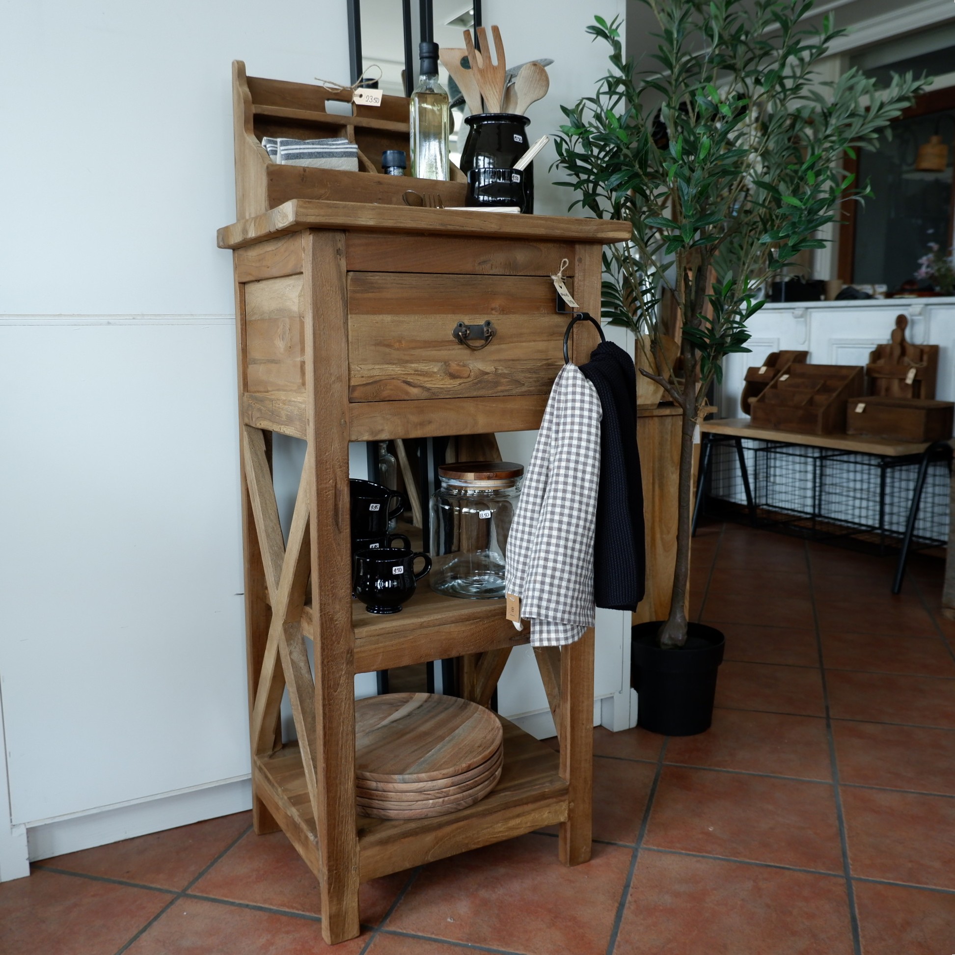 Kastje Cross met lade en 2 planken oud teak - Afbeelding 9